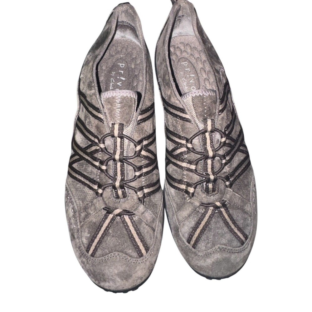 Clarks Privo Brown Shoes Womens 8W Walking Slip On Sneakers, Low Top, Leather